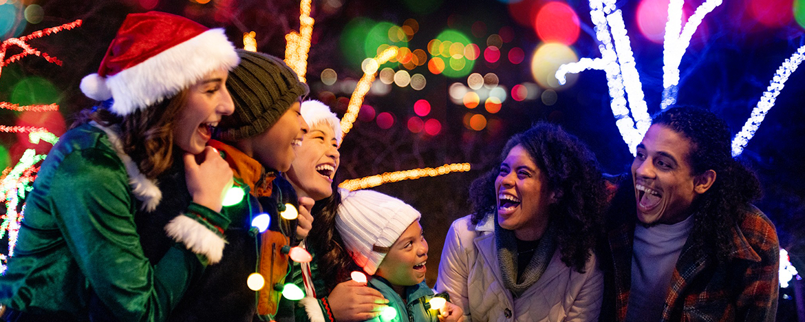 Family enjoying holiday lights at Lake Compounce