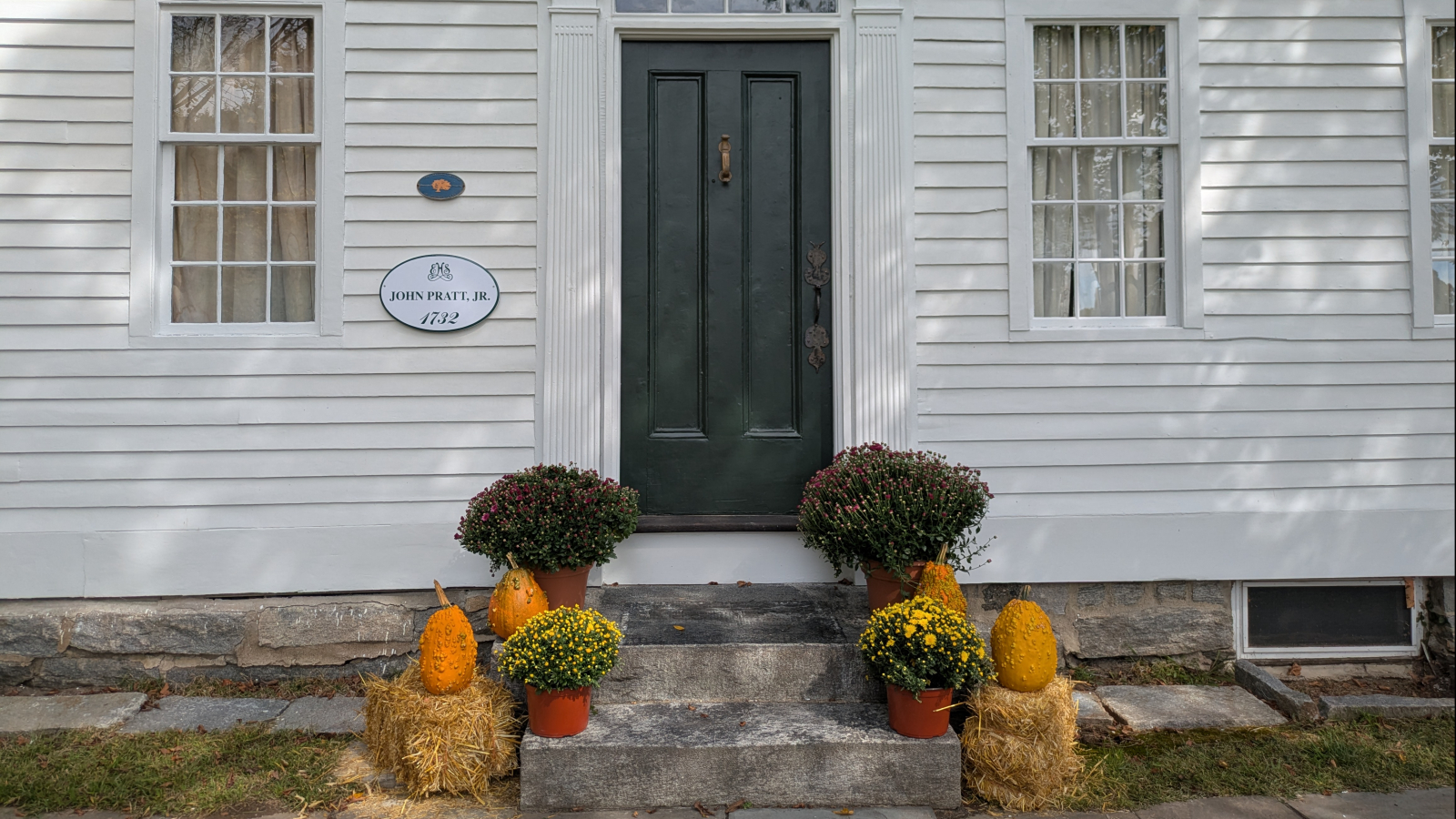 Pratt House Door and Stoop with pumpkins and goards