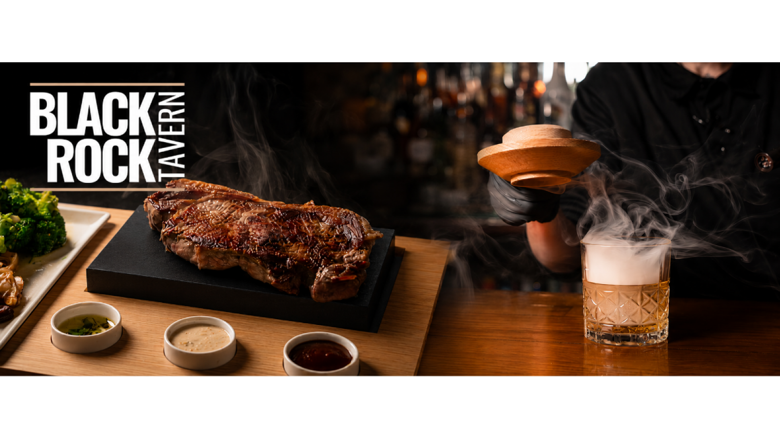 steak on a rock entree & smoked cocktail 