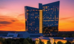 Mohegan Sun hotel at sunset