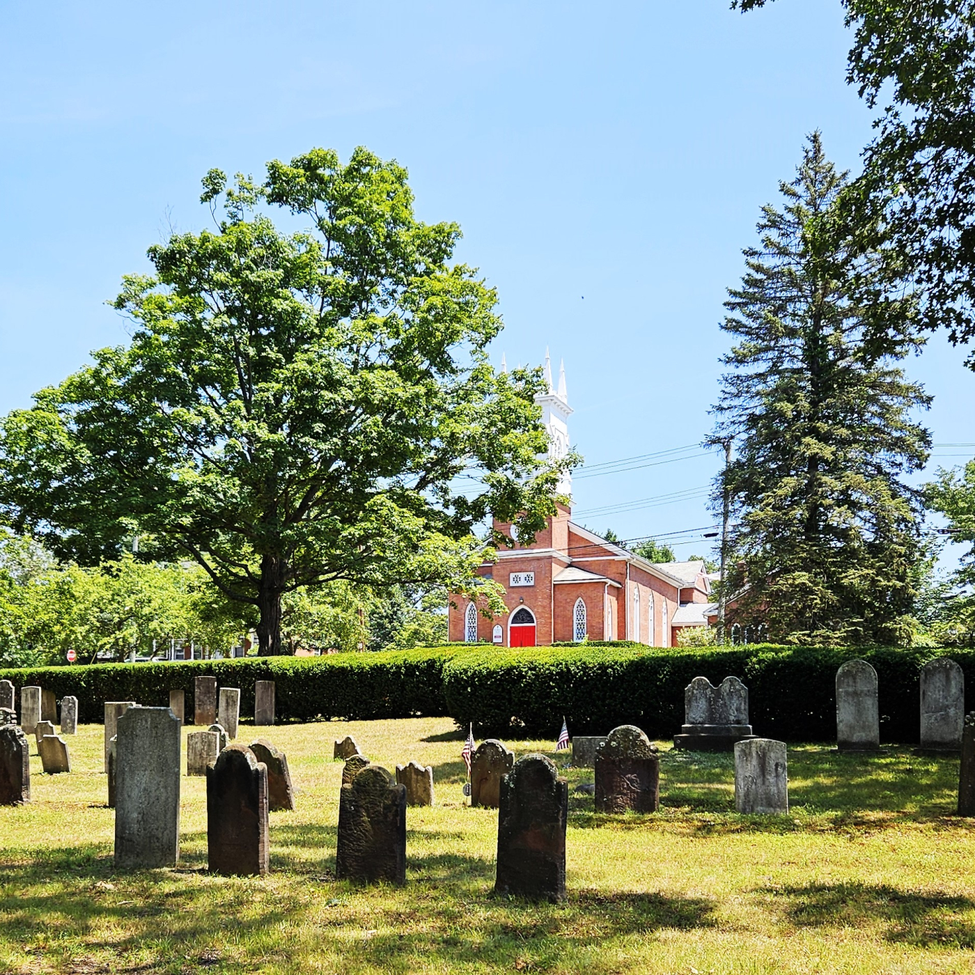 The North Haven Green featuring St. John's Church and the Ancient Burying Ground