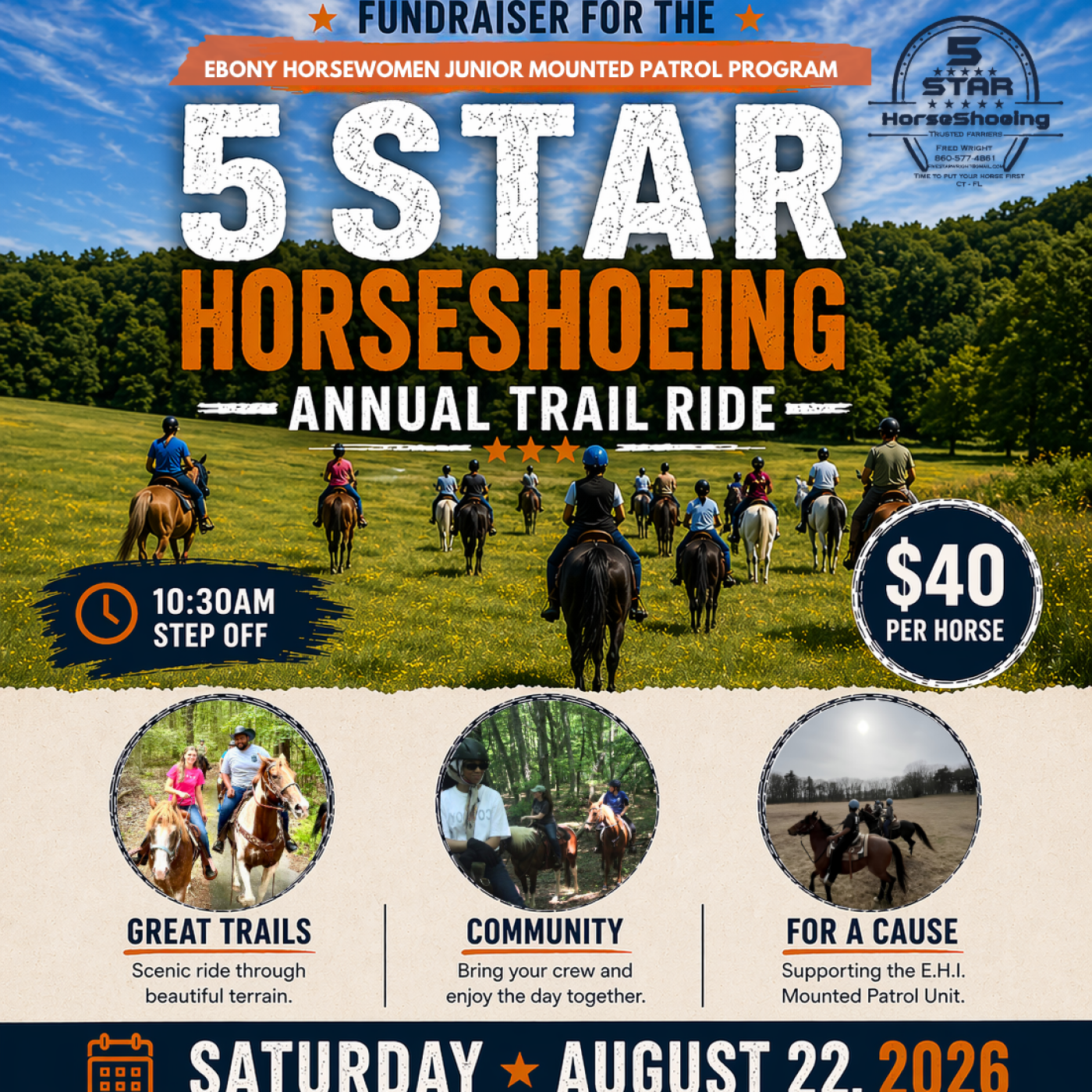5 Star Horseshoeing Annual Trail Ride nestled within the beautiful Keney Park in Hartford.