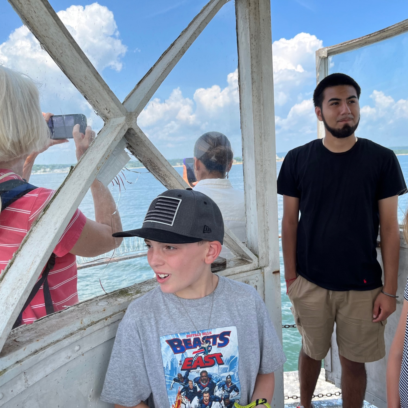 visitors in the lantern room at Ledge Lighthouse