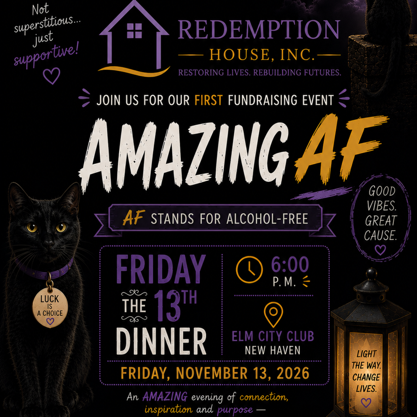 Flyer describing the Amazing AF Friday the 13th Dinner