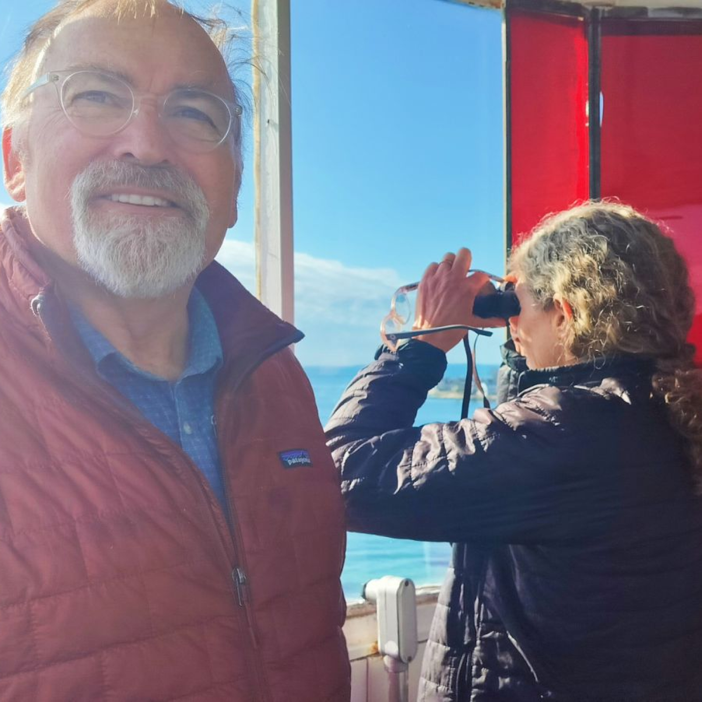 visiting inside the lantern room at NL Harbor Lighthouse