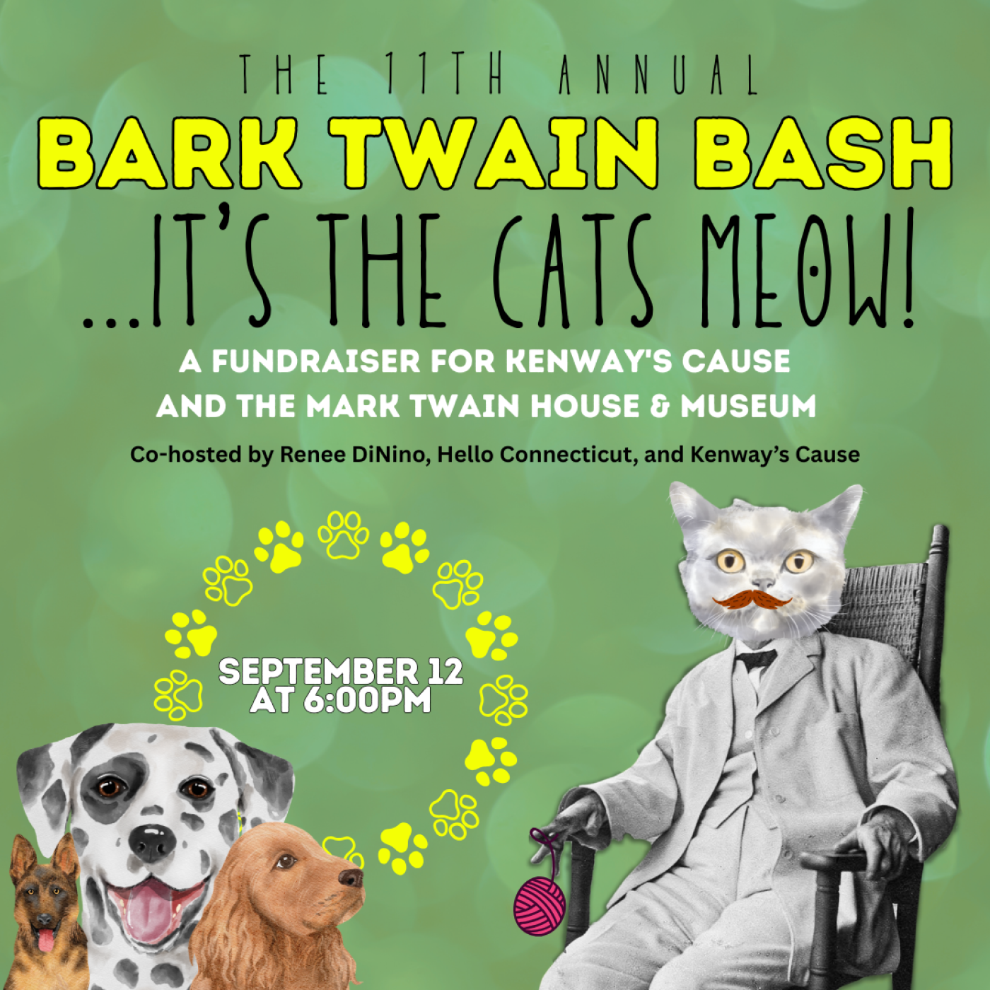 Cat head on the body of Mark Twain