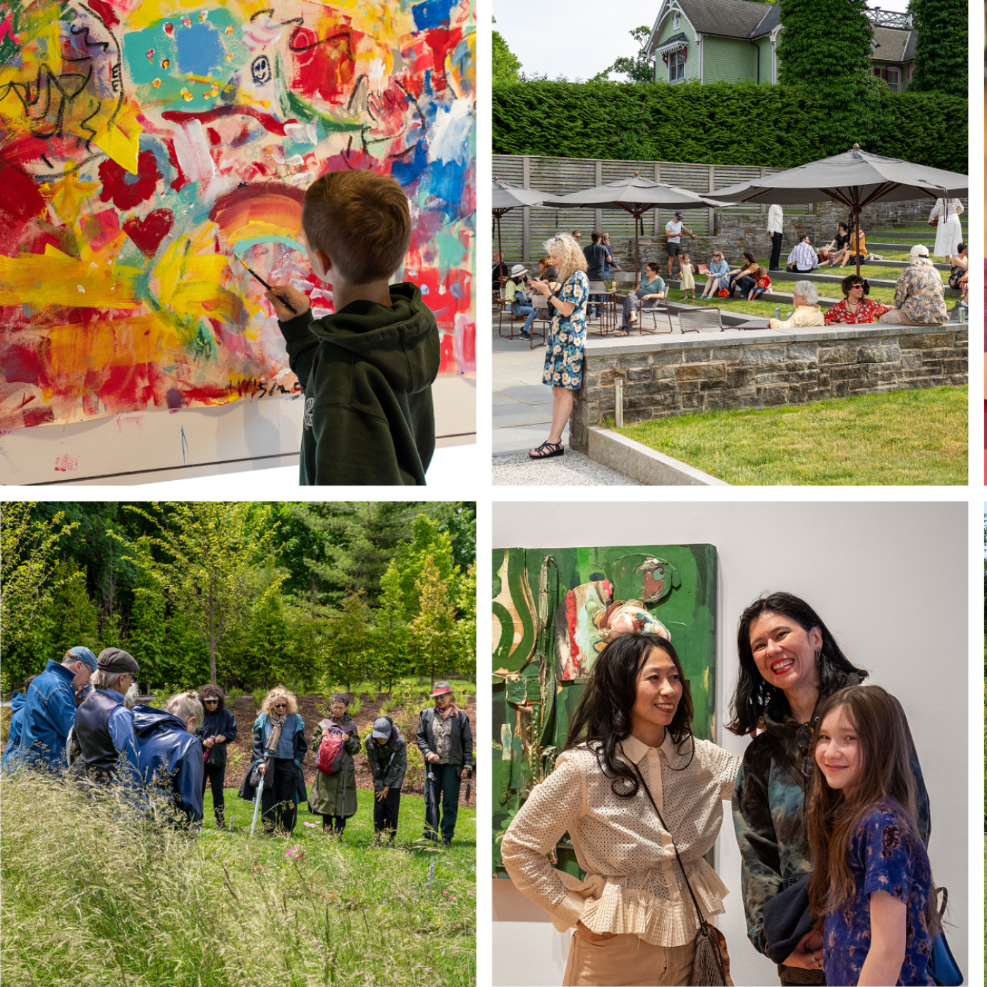 Grid of photos of people in the Museum and Sculpture Garden