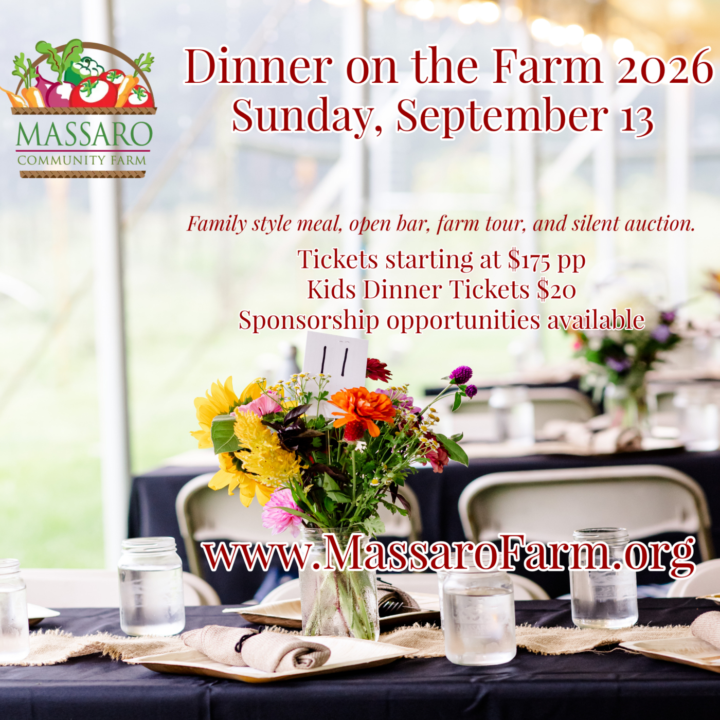 Dinner on the Farm 2026, Sunday September 13