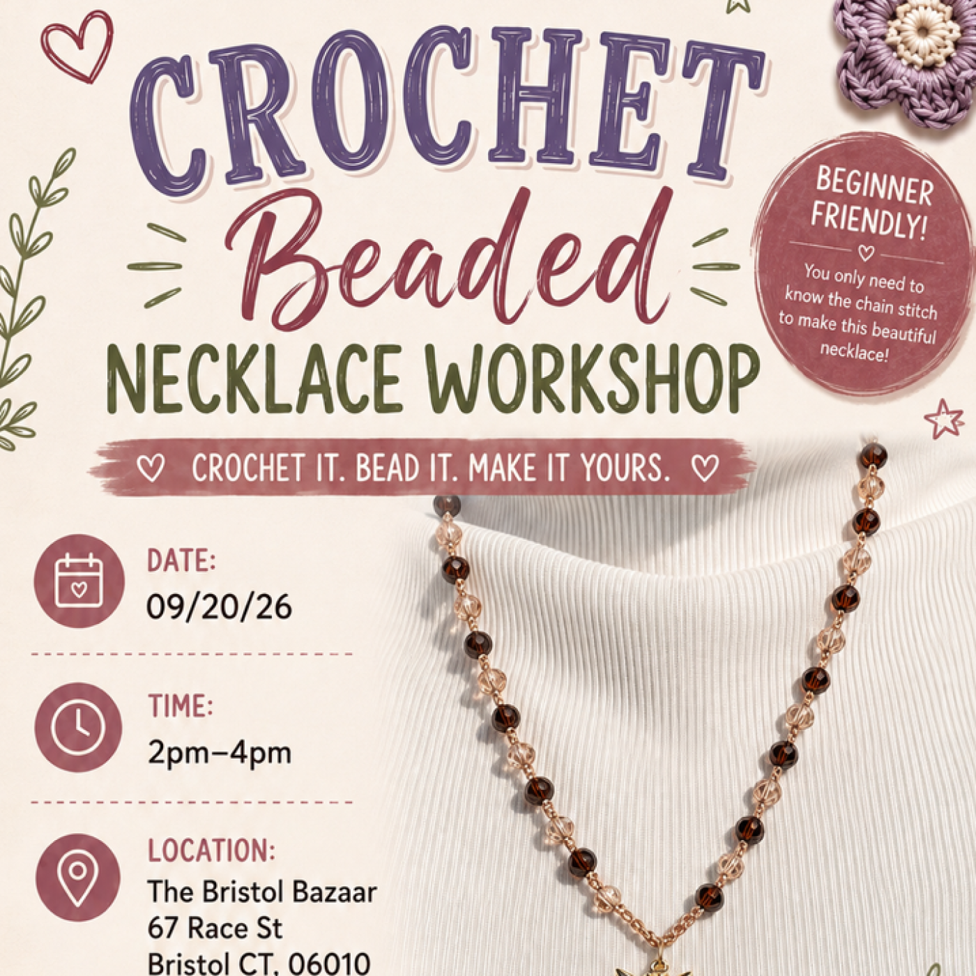  Crochet beaded necklace workshop