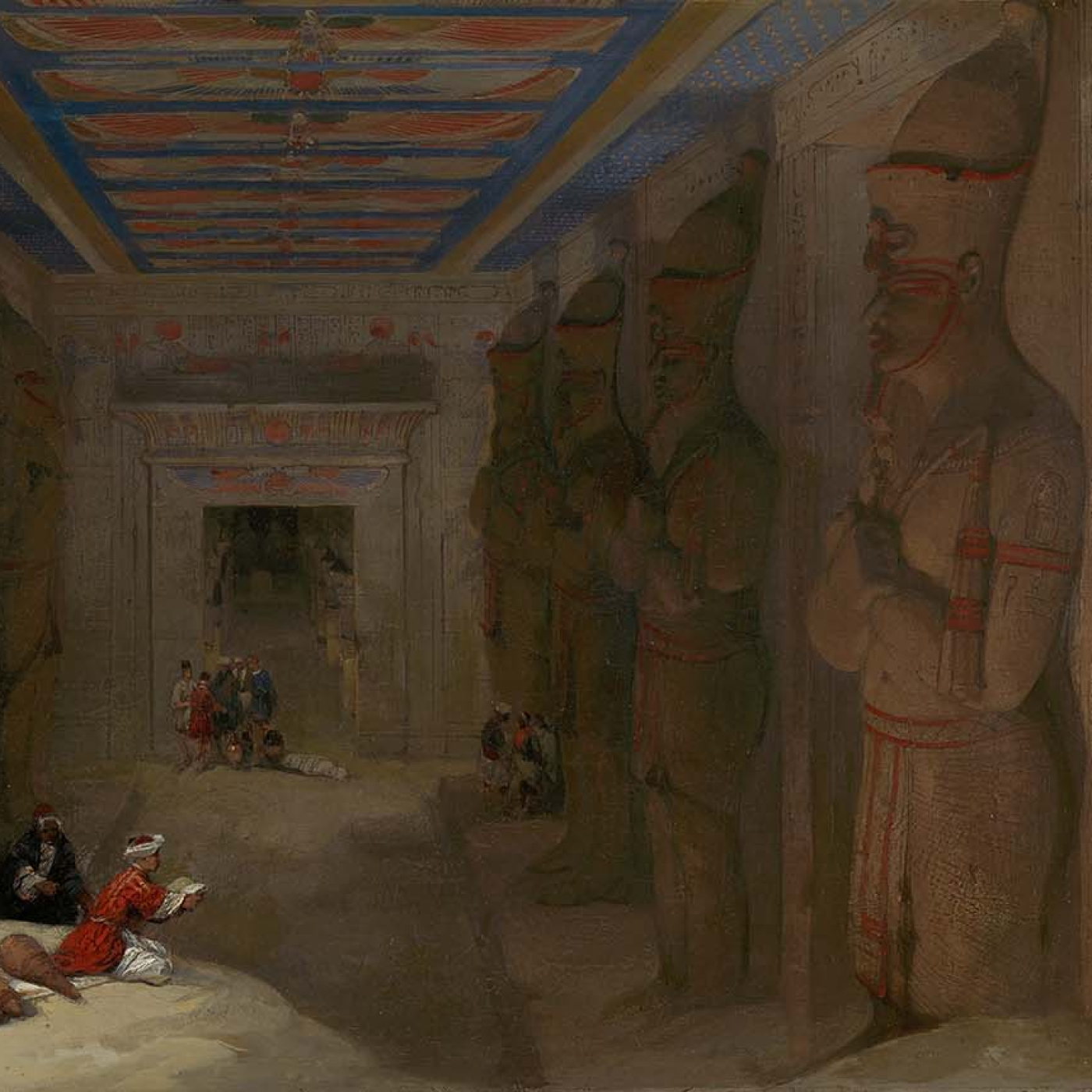 Worshipers and visitors in an ancient Egyptian temple