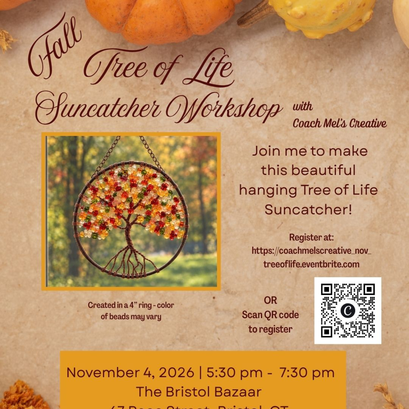 Fall Themed Beaded Tree of Life Suncatcher Workshop
