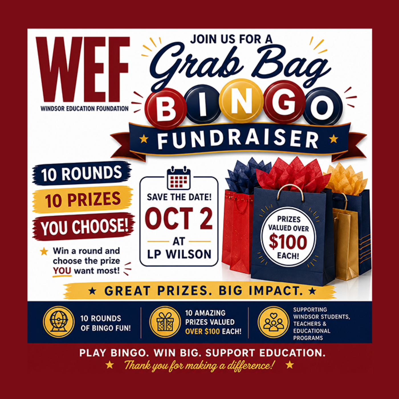 Grab Bag Bingo for the Windsor Education Foundation