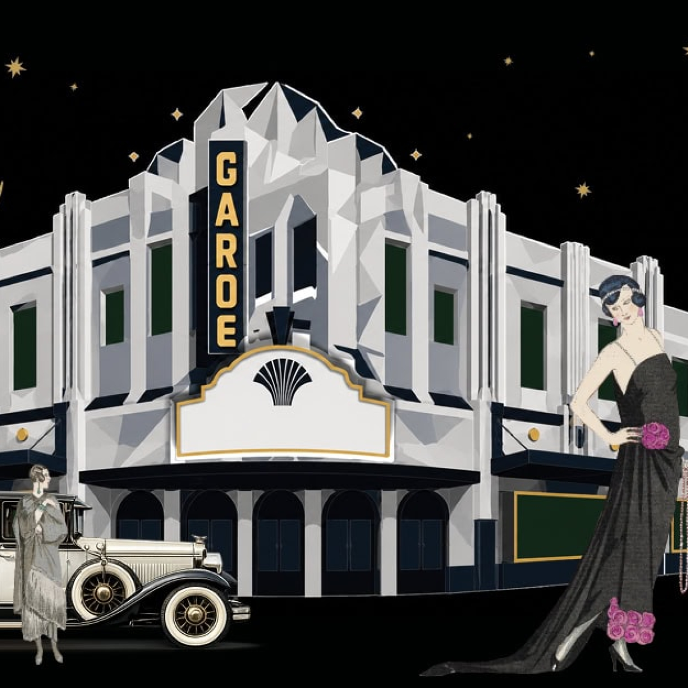 Step back to 1926 and experience the glamour, excitement, and spectacle of the Garde Theatre’s opening night!