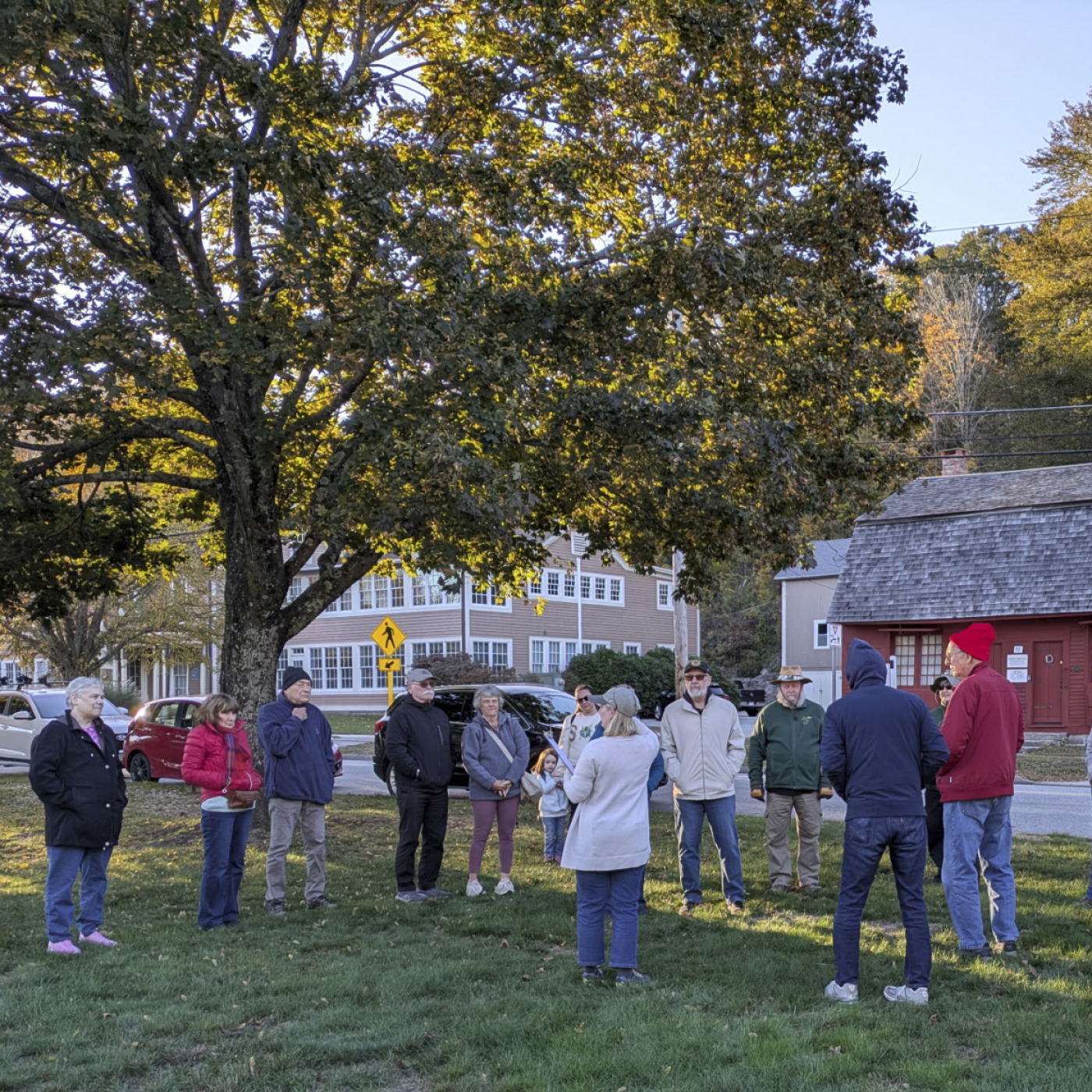 A group listening to a history talk