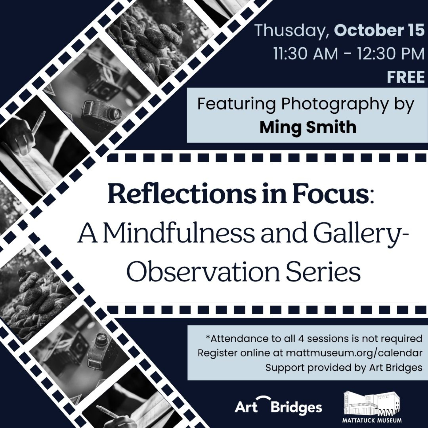 Graphic describing Reflection in Focus event happening at the Mattatuck Museum on October 15.