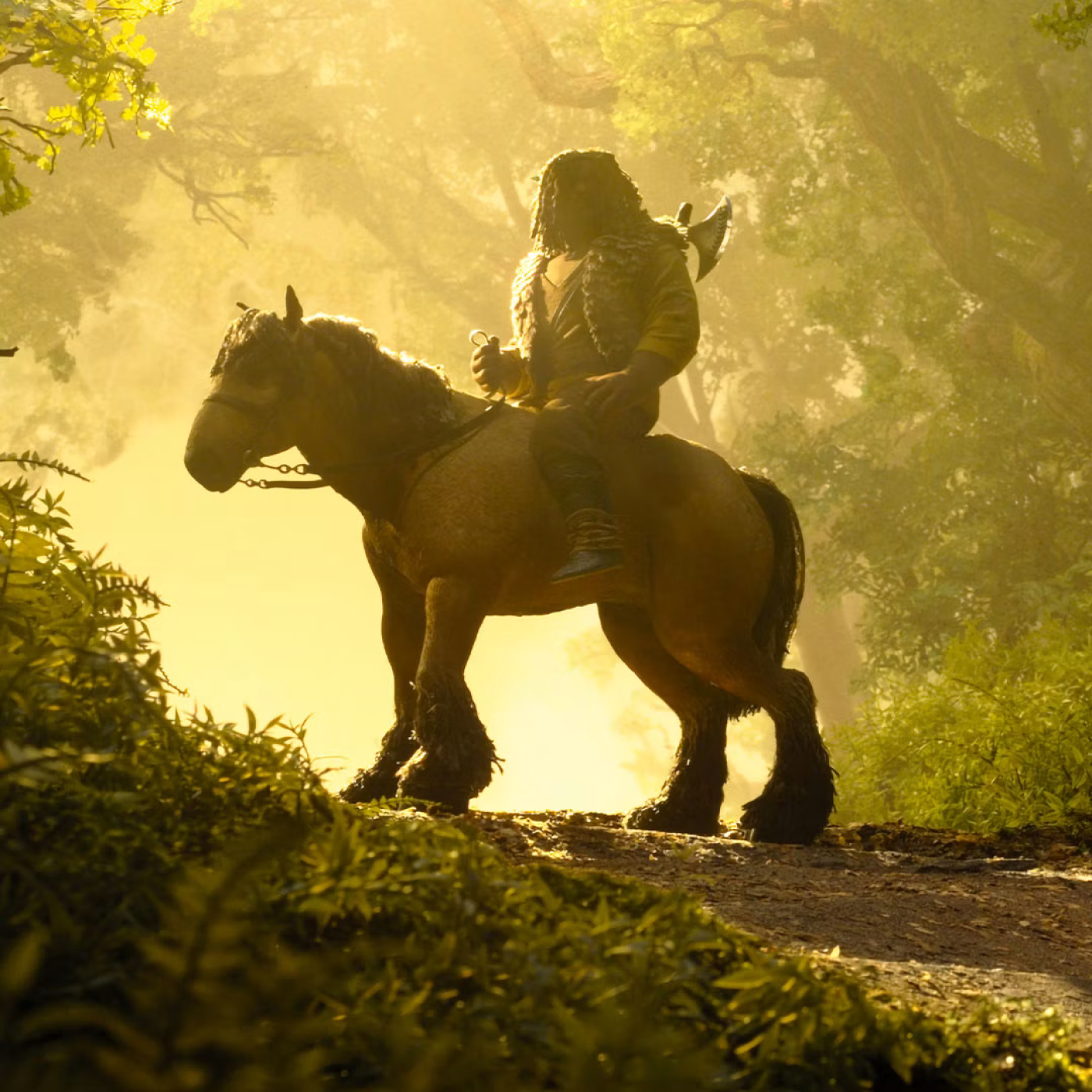 Image from LAIKA’s new stop-motion, feature film, Wildwood. Character on horse near girl on bike.