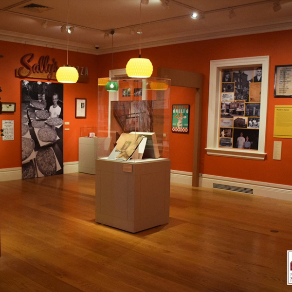 museum interior with pizza exhibit