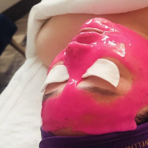 Pink jelly facial masque treatment at Yeshua Spa.