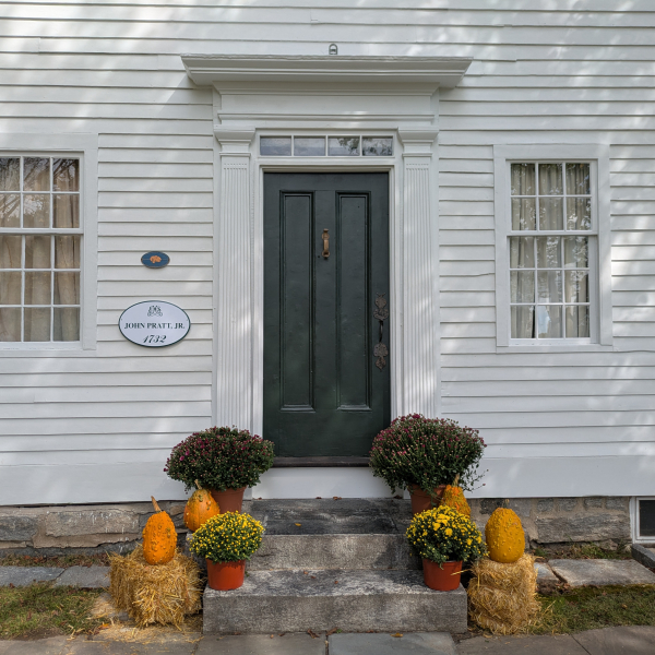 Pratt House Door and Stoop with pumpkins and goards