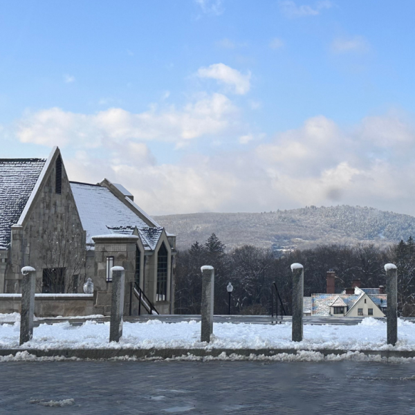 A peaceful winter view of Canterbury School, surrounded by fresh snow and New Milford’s scenic hills.