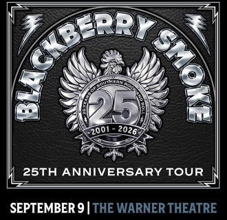 The Blackberry Smoke logo with the text "25th anniversary tour. September 9. The Warner Theatre"