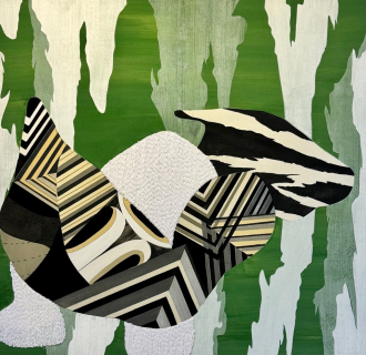 Relief print, acrylic and yarn on felt, 66 x 78 inches