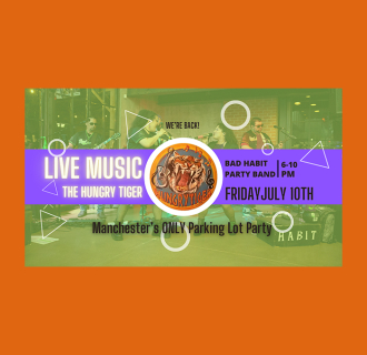 Bad Habit Party Band at The Hungry Tiger - Overlay details the event time and location, with the band in the background