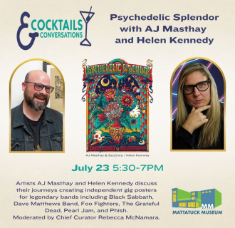cocktails and conversations with the artists behind the concert posters in our new exhibition Psychedelic Splendor on July 23 from 5:30-7 PM