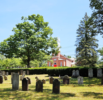 The North Haven Green featuring St. John's Church and the Ancient Burying Ground