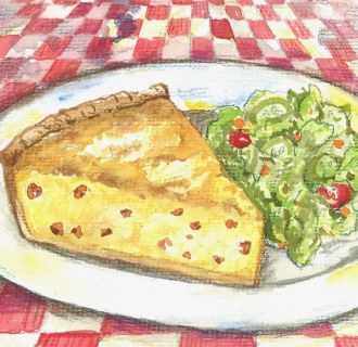 drawing of a pie and salad