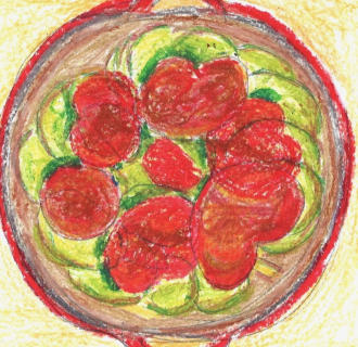 drawing of food in a pot 