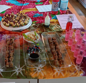 A great spread of food and drinks made out of invasives, made during the Eat Your Invasives cooking class.
