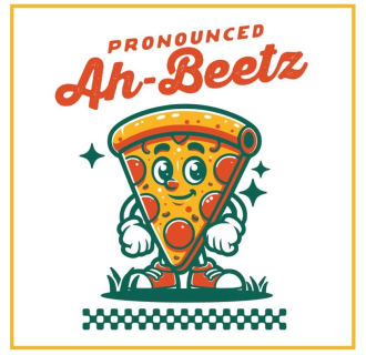 A cartoon pizza slice. 