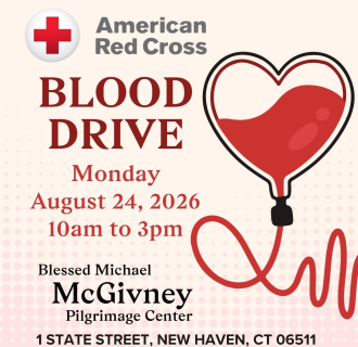 Graphic advertising an American Red Cross Blood Drive on Monday, August 24.