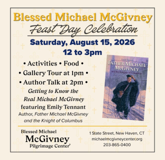 Promotional graphic advertising the Blessed Michael McGivney Celebration on Saturday, August 15, 2026.
