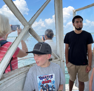 visitors in the lantern room at Ledge Lighthouse