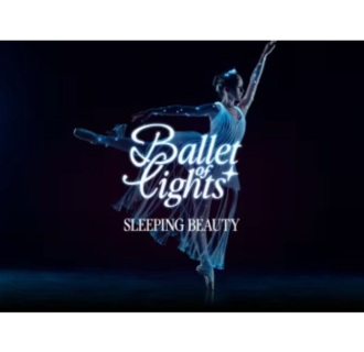 A ballerina behind the text reading "Ballet of Lights"