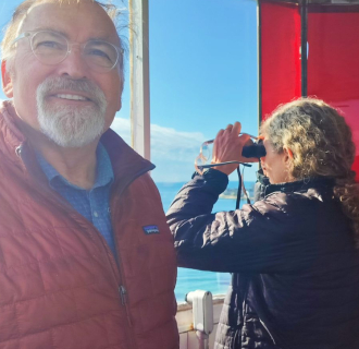 visiting inside the lantern room at NL Harbor Lighthouse