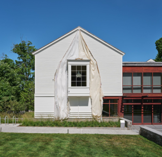 A fabric sculpture by Em Rooney on the Museum's facade