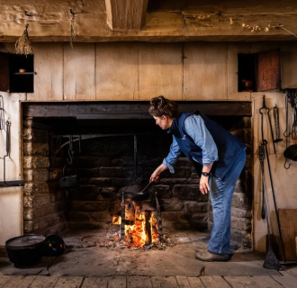 Open hearth cooking in the Buckingham Hall House