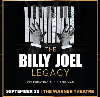 Hands on a piano with the text "The Billy Joel Legacy. Celebrating the Piano Man"