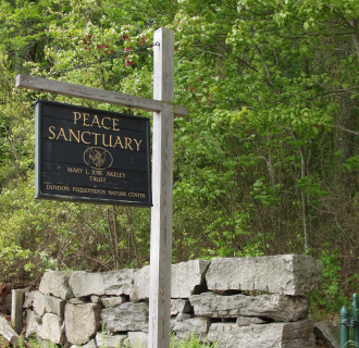 The sign outside of the Peace Sanctuary in Mystic.