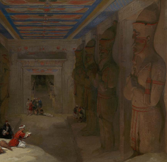 Worshipers and visitors in an ancient Egyptian temple