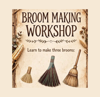 Broom Making workshop poster with three brooms 