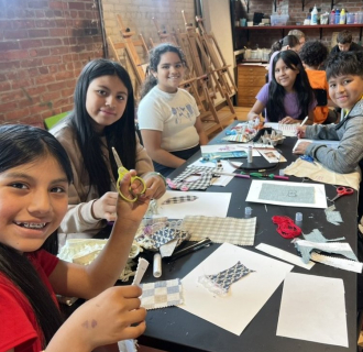Kids doing arts and crafts.