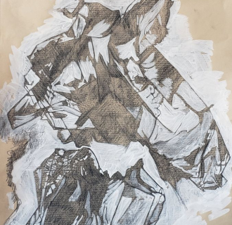artwork on paper based on the form of a crumpled plastic bag