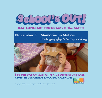 Graphic depicting the School's Out program at the Mattatuck Museum