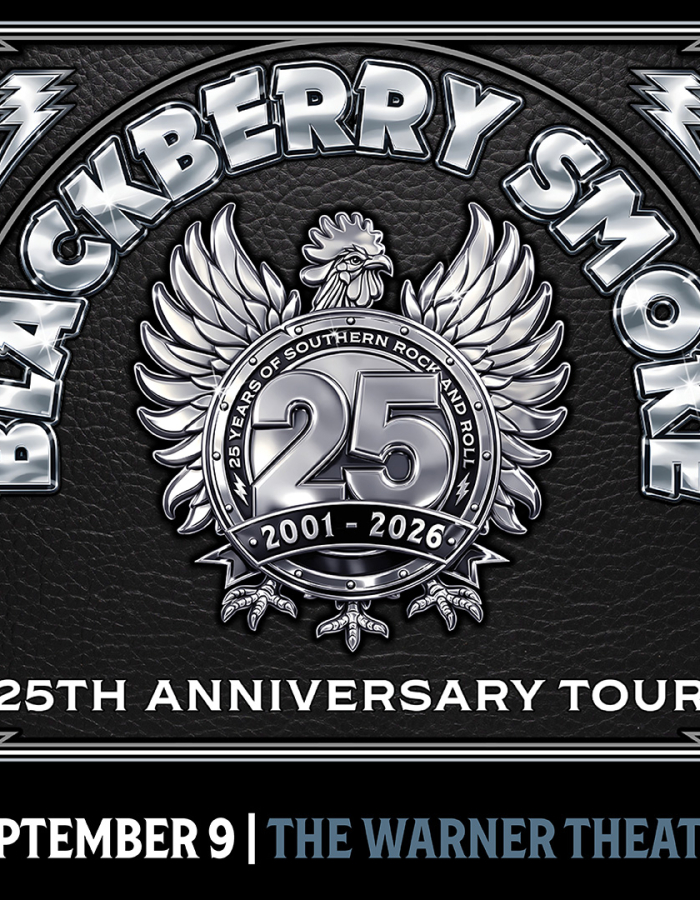 The Blackberry Smoke logo with the text "25th anniversary tour. September 9. The Warner Theatre"