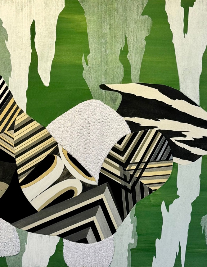 Relief print, acrylic and yarn on felt, 66 x 78 inches