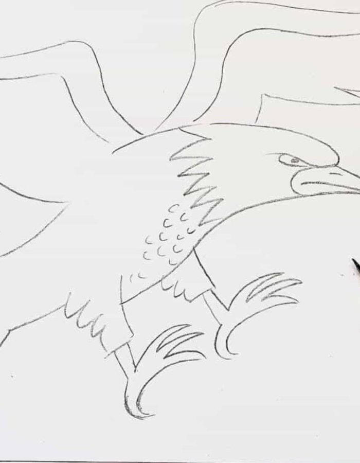 An illustration of an eagle being done with pencil. 